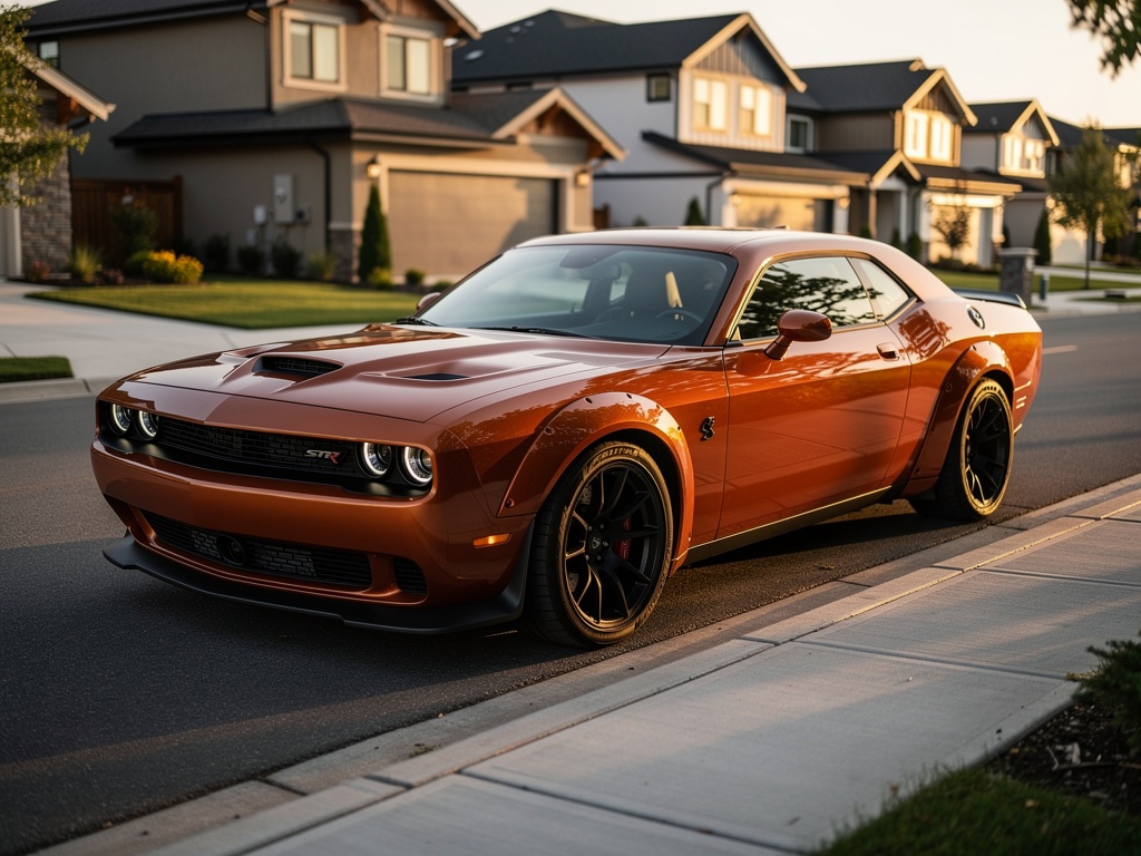 Orange Dodge Challenger SRT Hellcat freshly detailed glossy paint