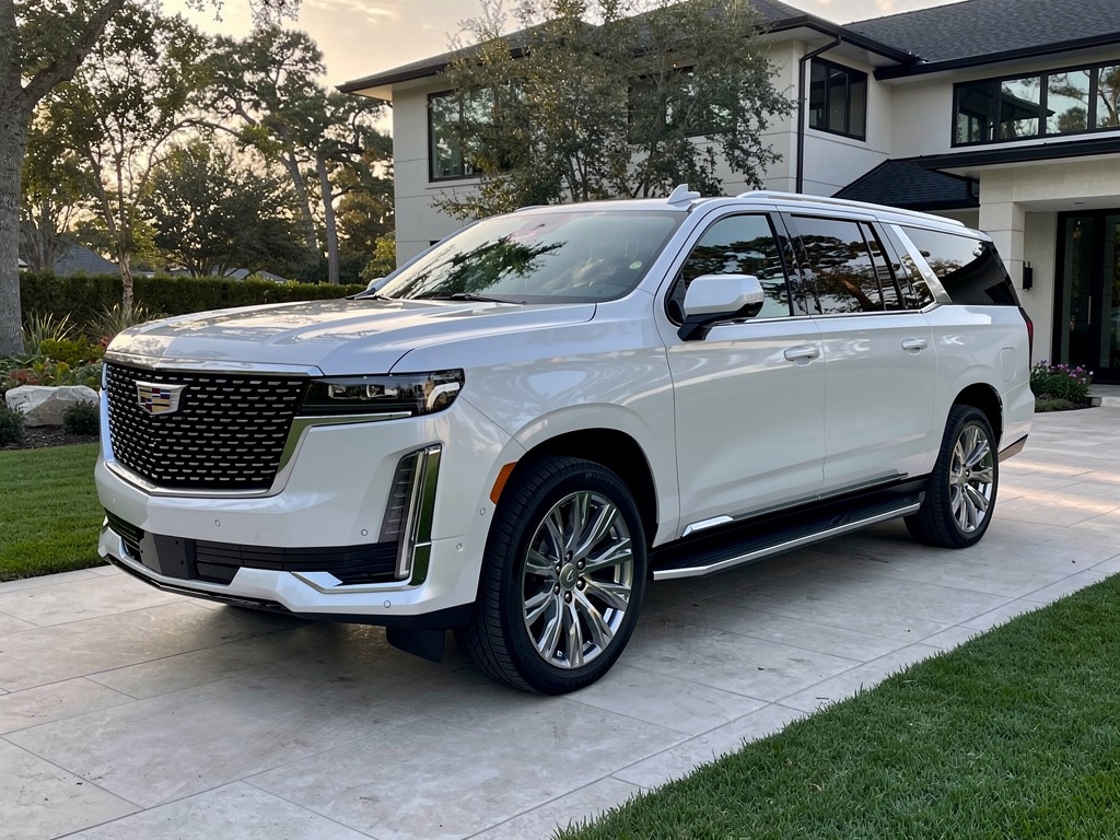 White Cadillac Escalade ESV freshly detailed Long Island