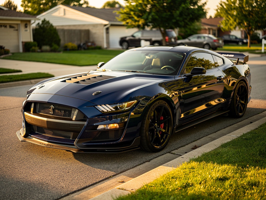 Navy Ford Mustang Shelby GT500 freshly washed and detailed