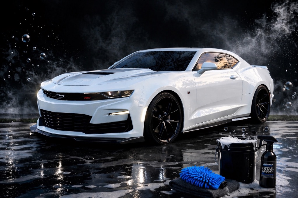 2024 Camaro SS LT1 white with black wheels freshly detailed by Pristine Mobile Auto Spa